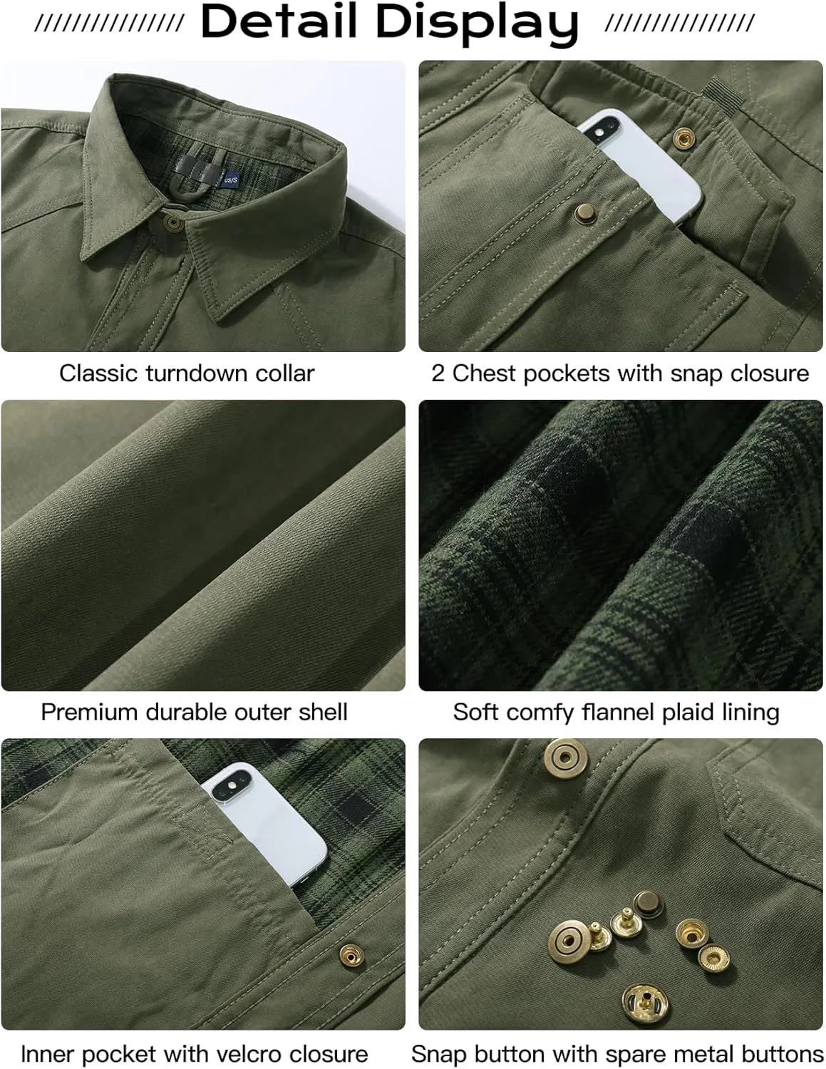 Flygo Mens Flannel Lined Shirt Jacket Vintage Snap Button Western Jacket Rugged Outdoor Cowboy Shirts Jackets