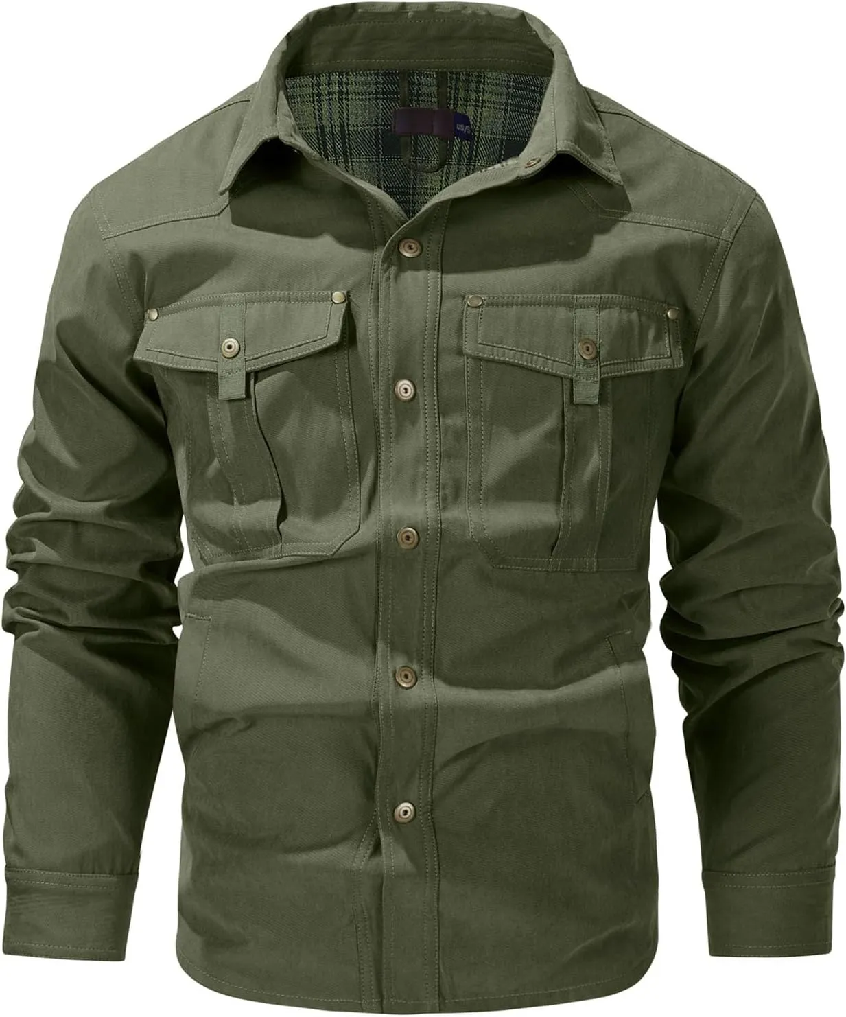 Flygo Mens Flannel Lined Shirt Jacket Vintage Snap Button Western Jacket Rugged Outdoor Cowboy Shirts Jackets