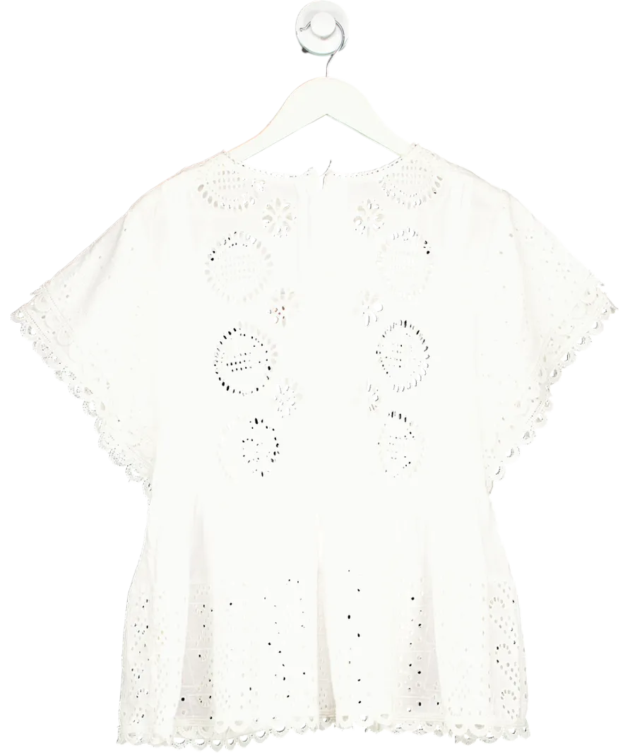 Forever That Girl White Cotton Broderie Flutter Sleeve Top UK L