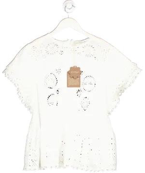 Forever That Girl White Cotton Broderie Flutter Sleeve Top UK L