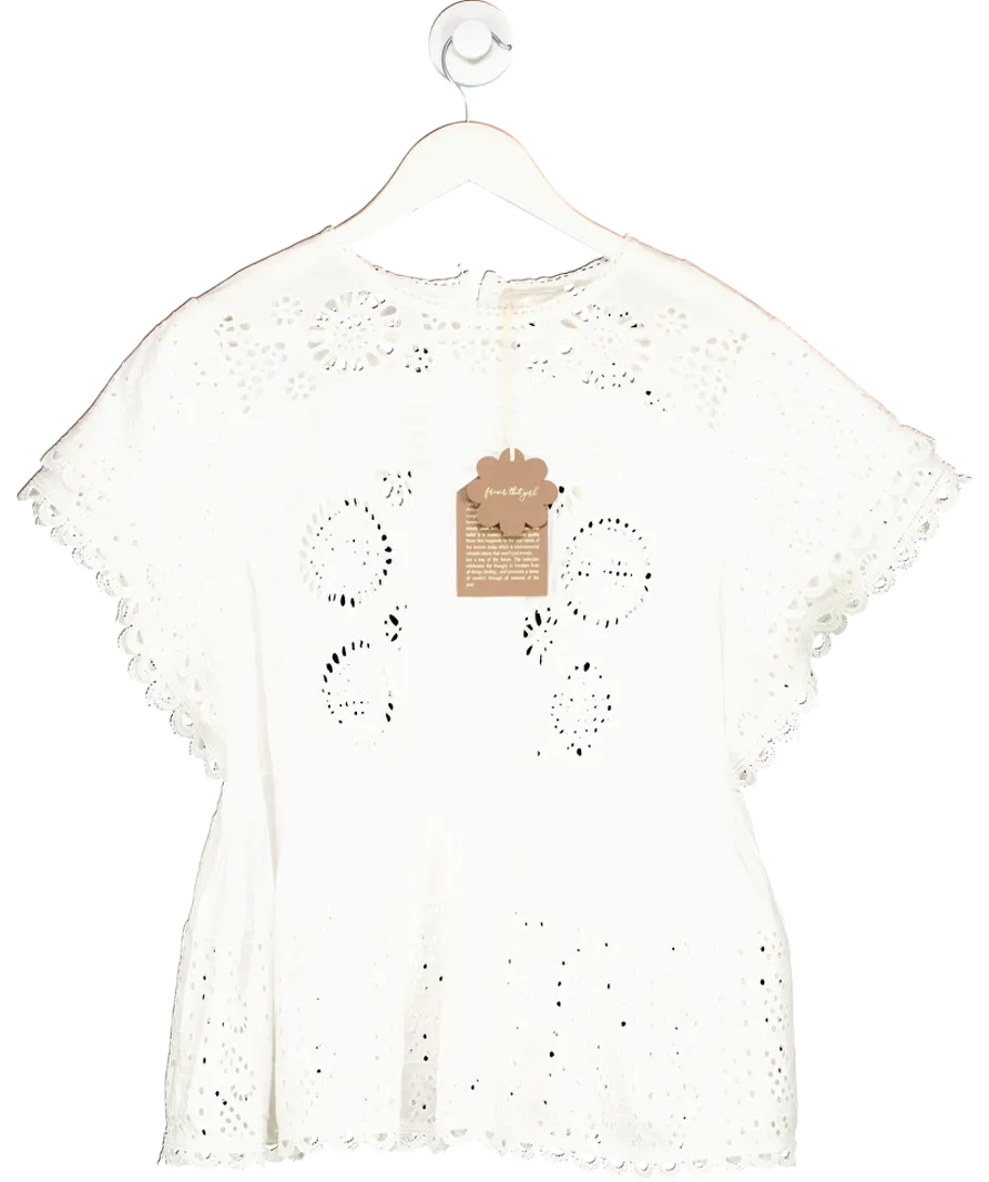 Forever That Girl White Cotton Broderie Flutter Sleeve Top UK L