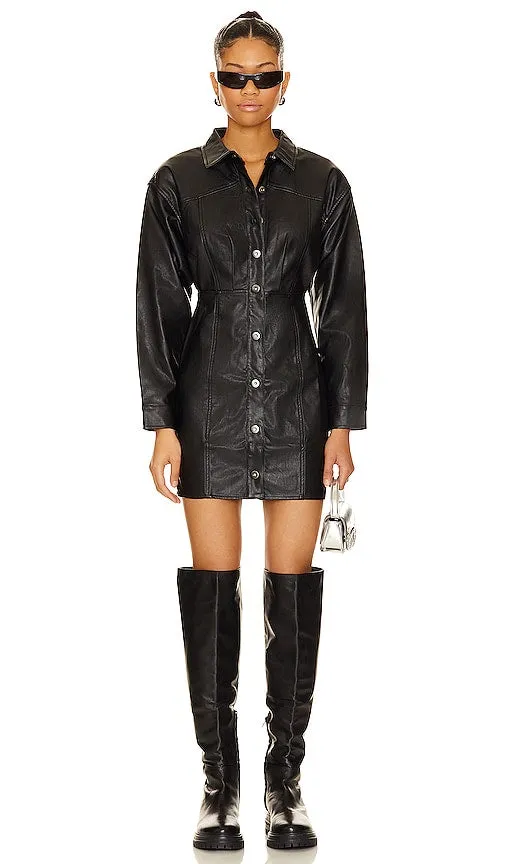 Free People x REVOLVE Amber Faux Leather Mini in Black