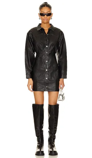 Free People x REVOLVE Amber Faux Leather Mini in Black