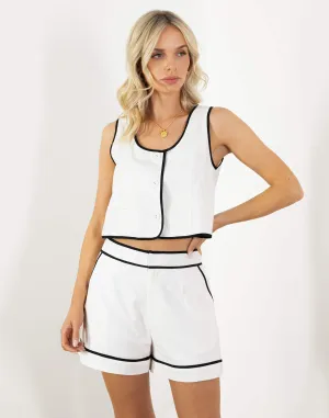 Gemma Top - Relaxed Button Up Vest Top - White