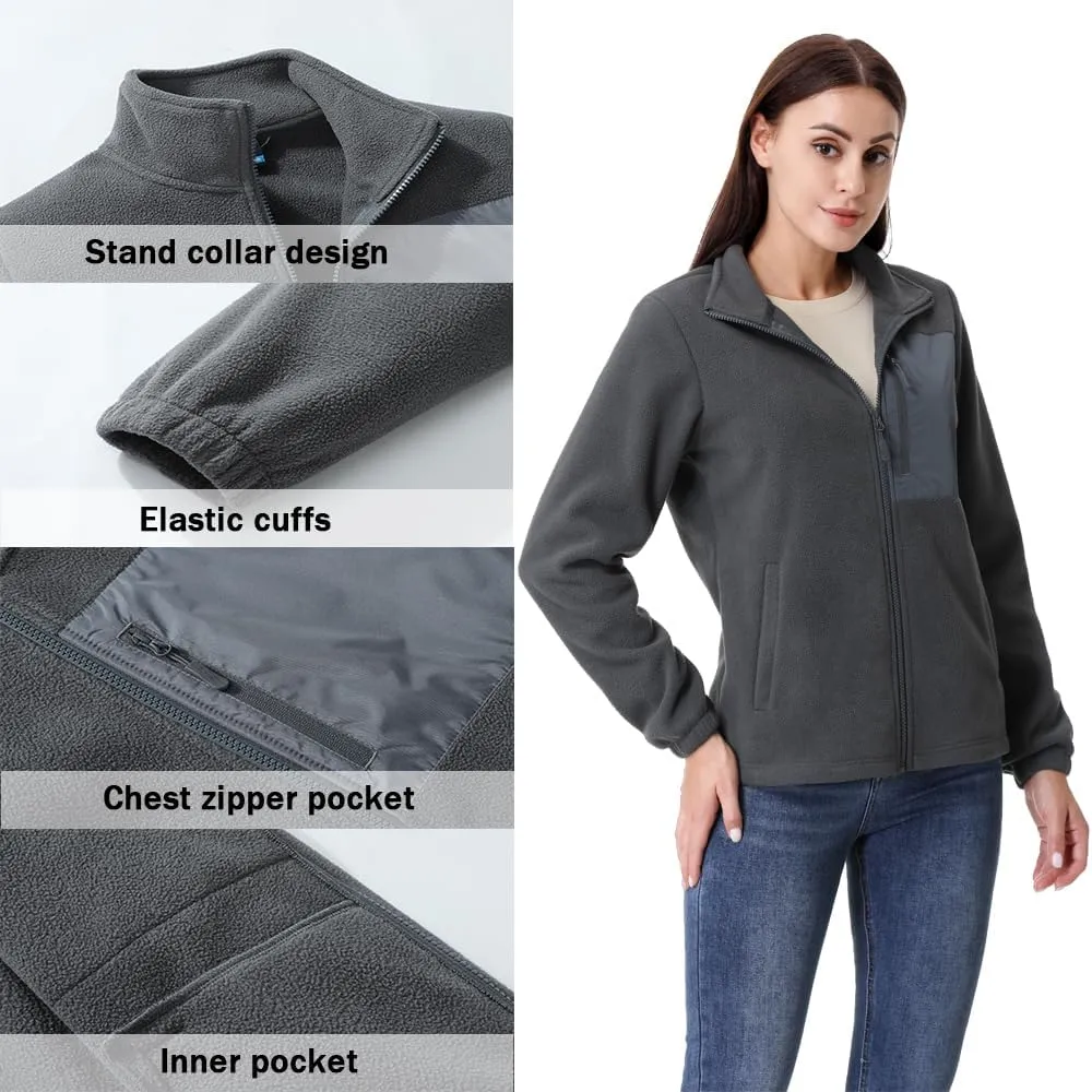 GIMECEN Women's Full Zip Soft Polar Fleece Jacket Outdoor Recreation Coat with Pockets Long-Sleeve Comfortable Outerwear