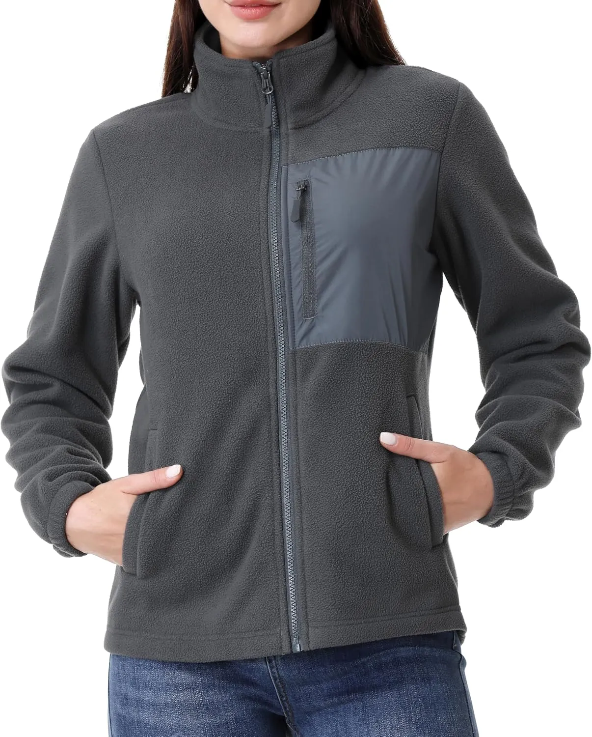GIMECEN Women's Full Zip Soft Polar Fleece Jacket Outdoor Recreation Coat with Pockets Long-Sleeve Comfortable Outerwear