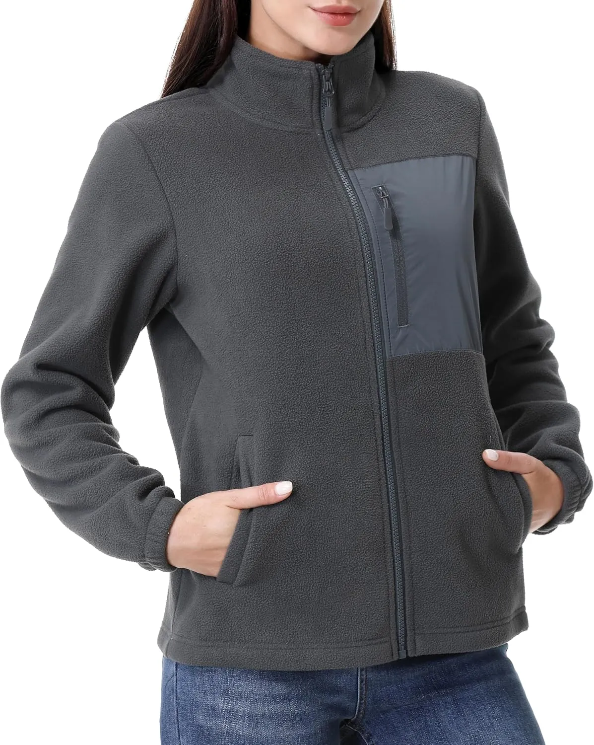 GIMECEN Women's Full Zip Soft Polar Fleece Jacket Outdoor Recreation Coat with Pockets Long-Sleeve Comfortable Outerwear