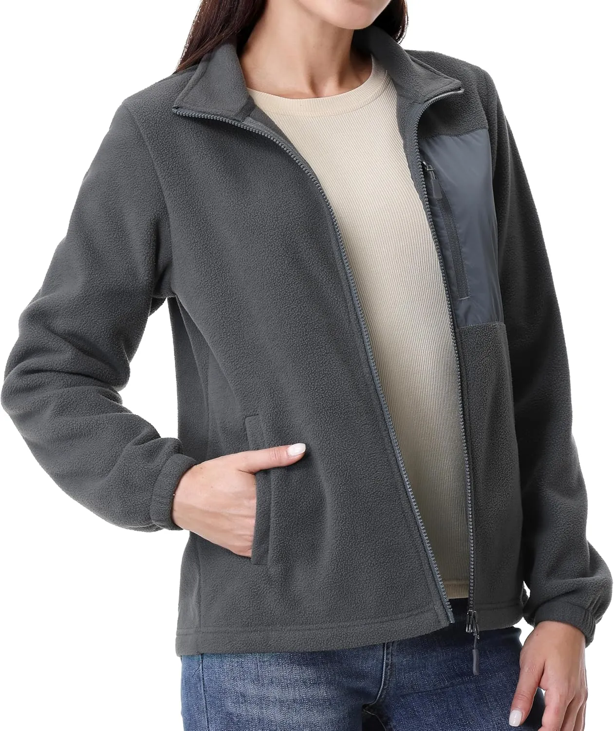 GIMECEN Women's Full Zip Soft Polar Fleece Jacket Outdoor Recreation Coat with Pockets Long-Sleeve Comfortable Outerwear