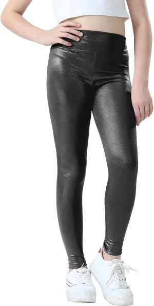 Girls Metallic Active Leggings Size 4-14 Years Shiny Sparkly Mystique Stretch Ankle Length for Kids Youth Teen
