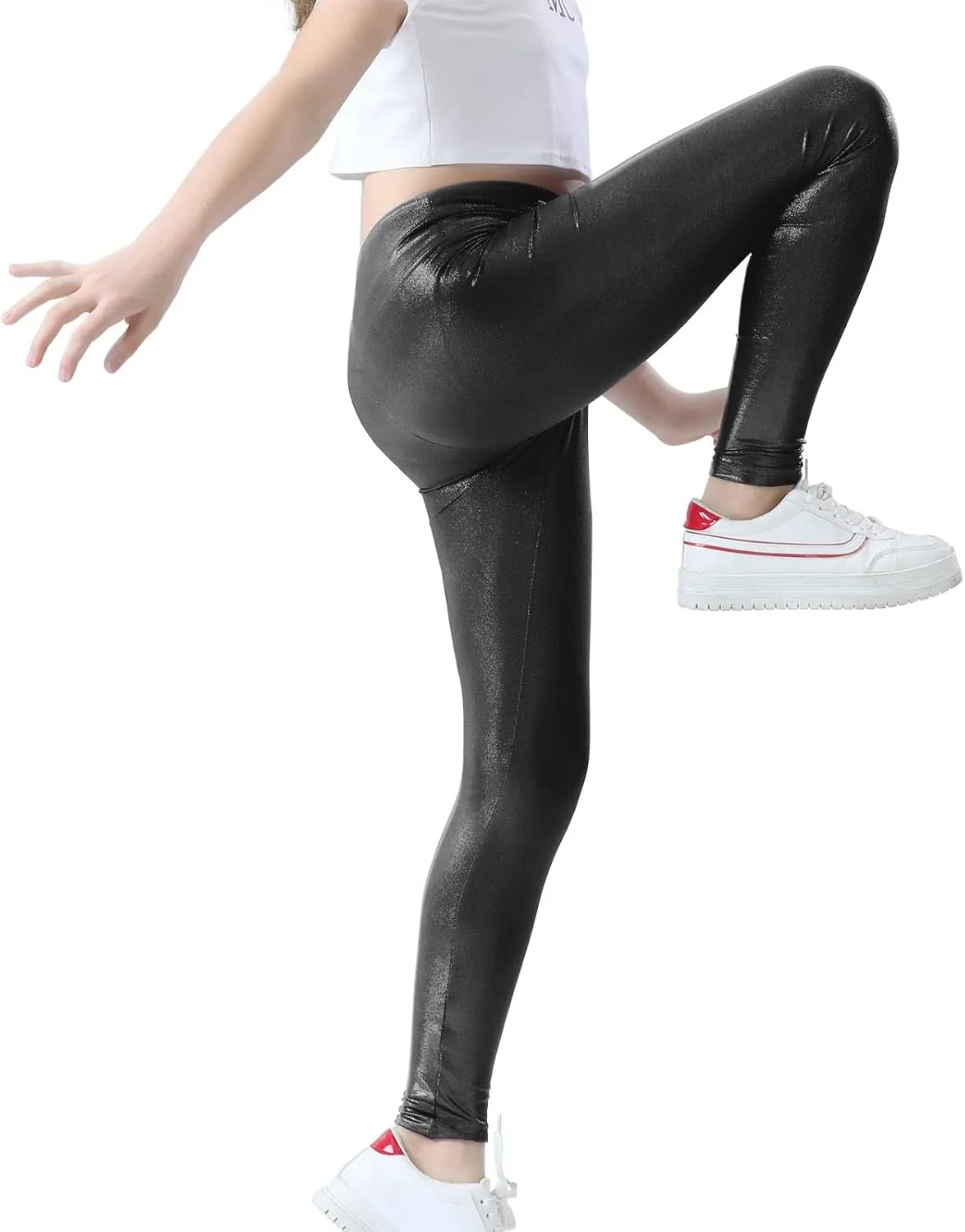 Girls Metallic Active Leggings Size 4-14 Years Shiny Sparkly Mystique Stretch Ankle Length for Kids Youth Teen