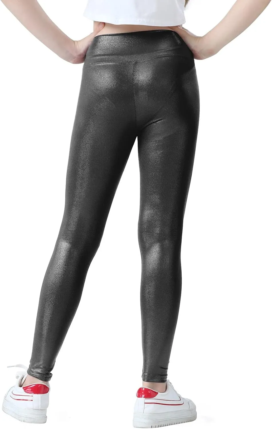 Girls Metallic Active Leggings Size 4-14 Years Shiny Sparkly Mystique Stretch Ankle Length for Kids Youth Teen
