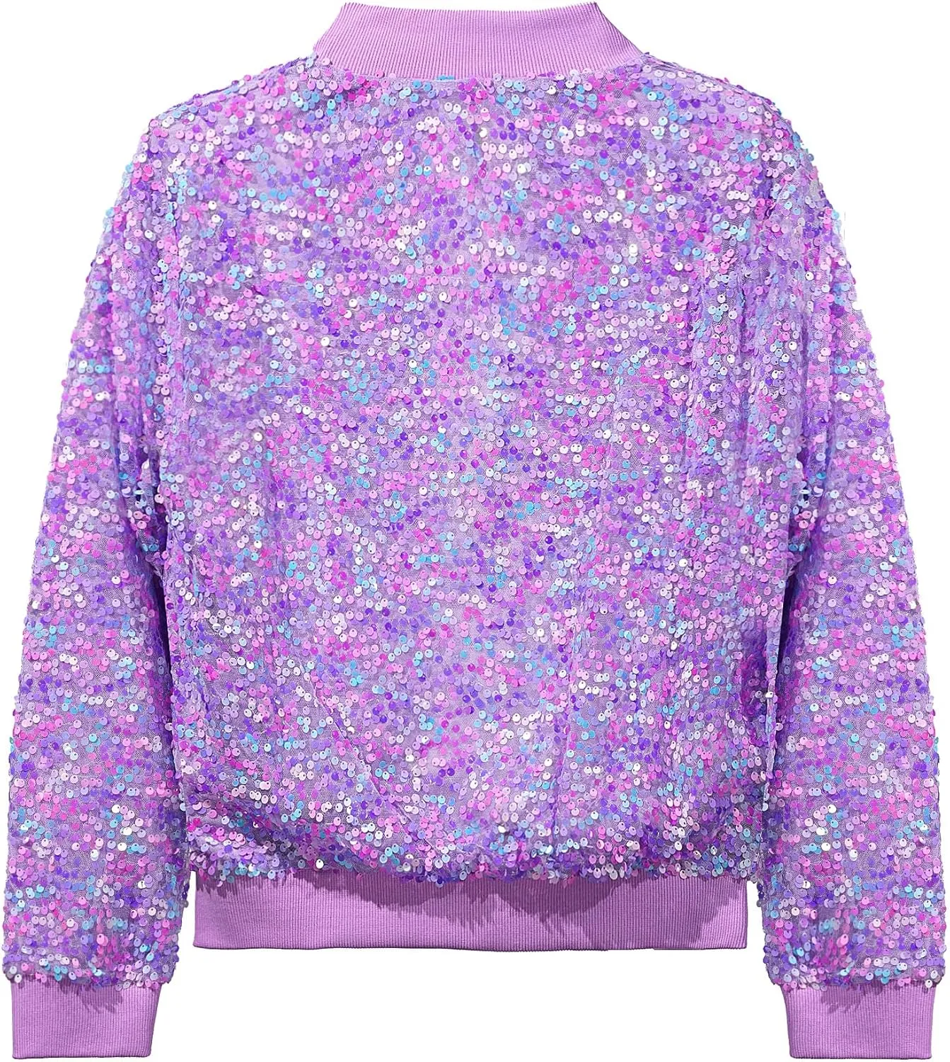 Girls Sequin Bomber Jacket Glitter Outwear Long Sleeve Zipper Jackets 5-12T