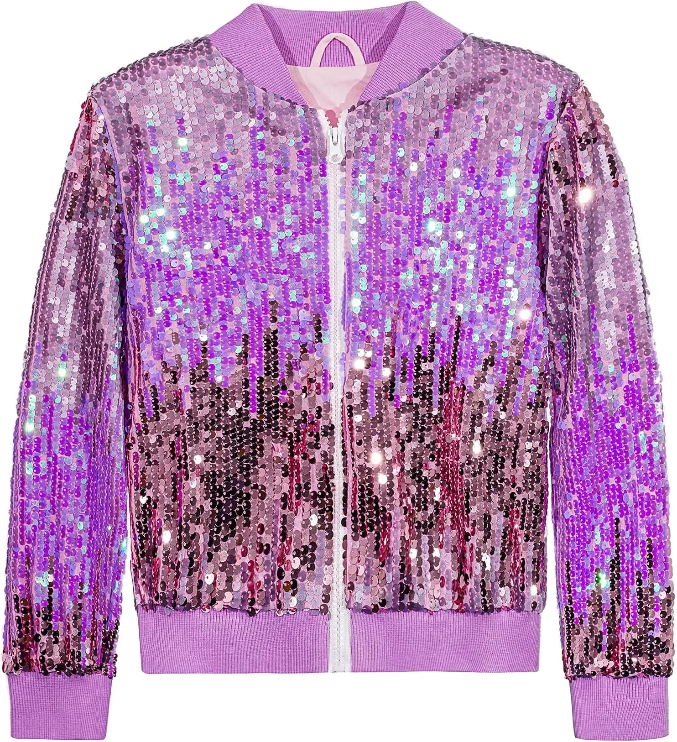 Girls Sequin Bomber Jacket Glitter Outwear Long Sleeve Zipper Jackets 5-12T