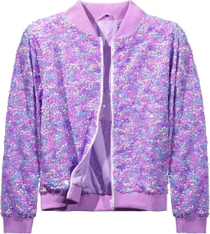Girls Sequin Bomber Jacket Glitter Outwear Long Sleeve Zipper Jackets 5-12T