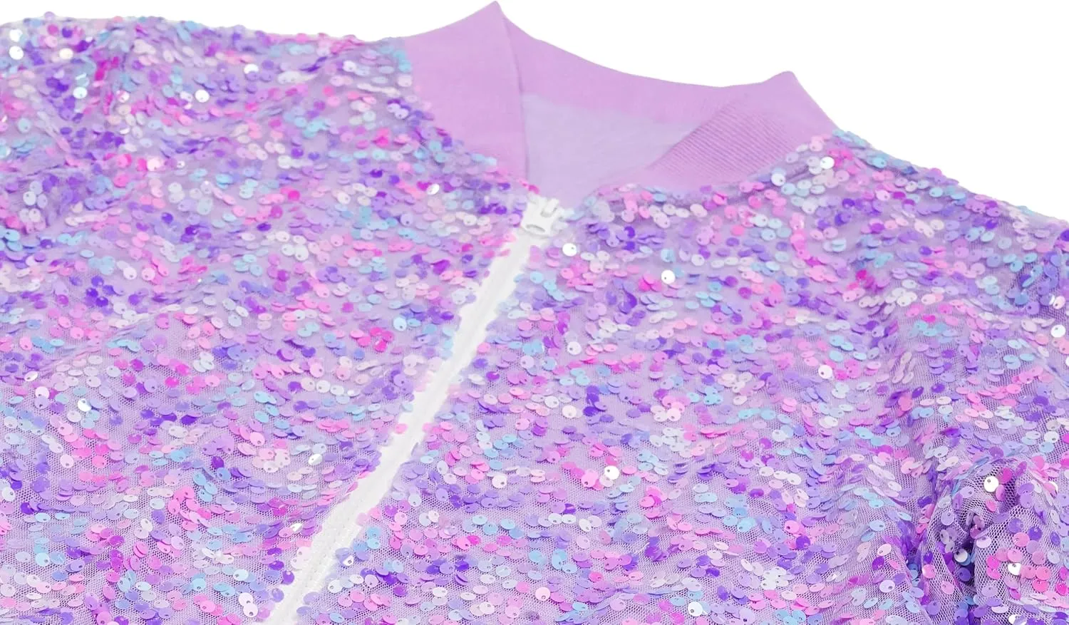 Girls Sequin Bomber Jacket Glitter Outwear Long Sleeve Zipper Jackets 5-12T