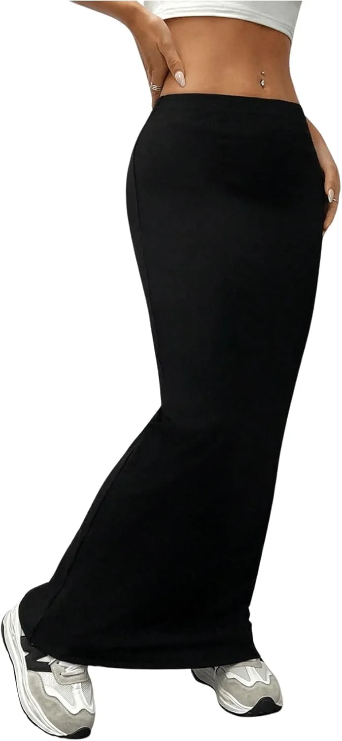 GORGLITTER Women's Trendy High Waisted Bodycon Maxi Skirts Elastic Waist Pencil Long Skirt 2025 Dressy