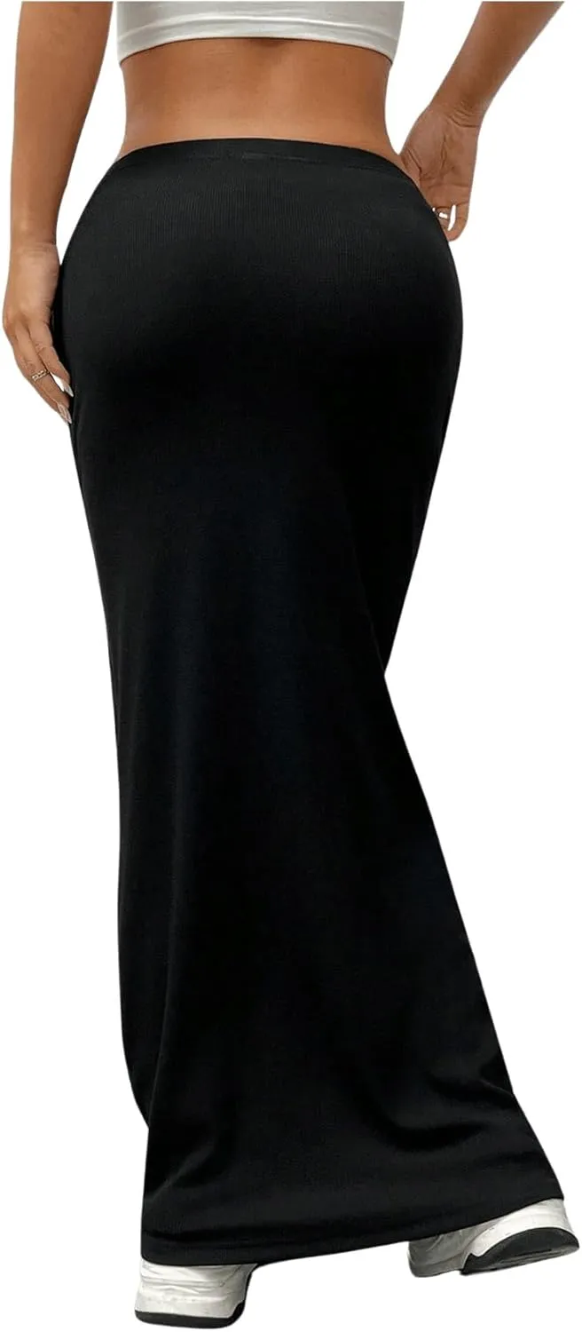 GORGLITTER Women's Trendy High Waisted Bodycon Maxi Skirts Elastic Waist Pencil Long Skirt 2025 Dressy