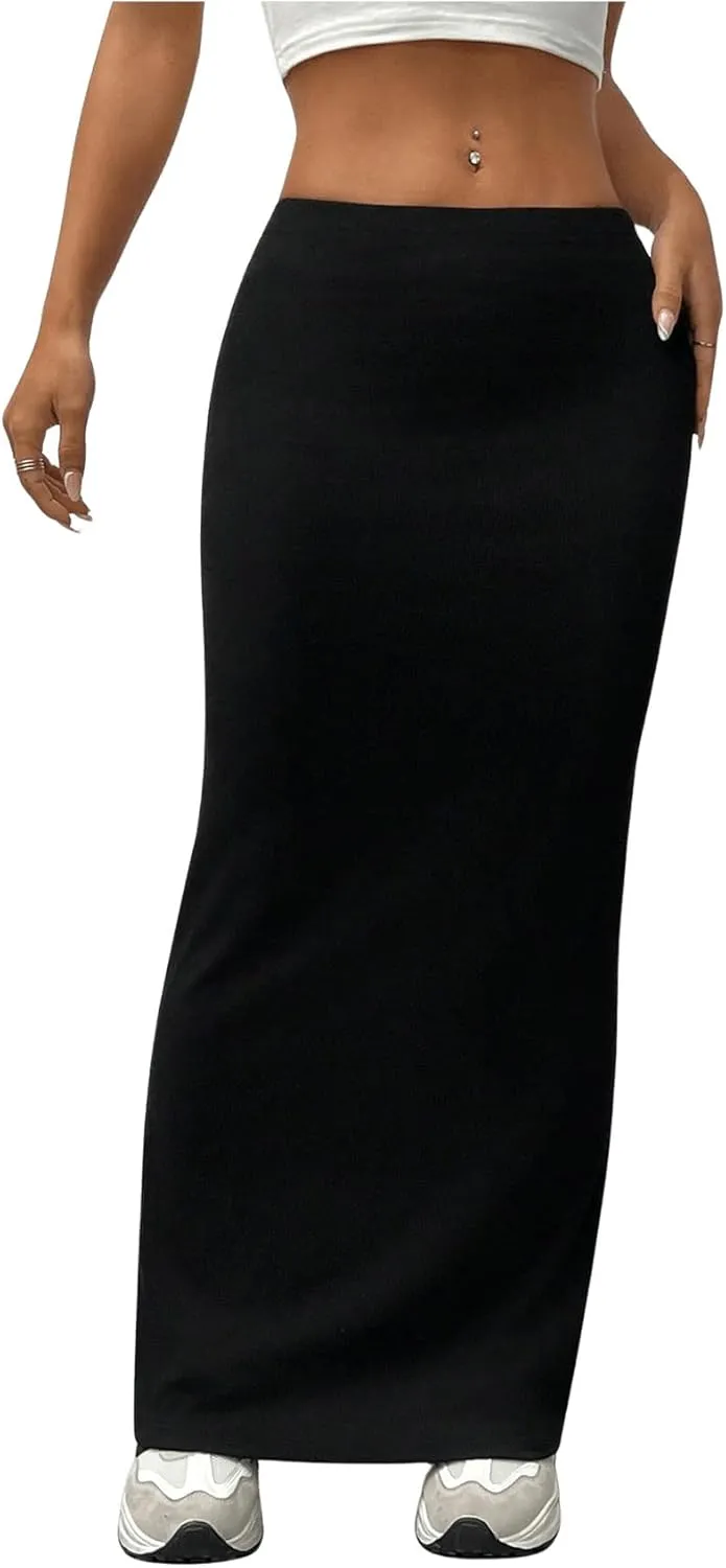 GORGLITTER Women's Trendy High Waisted Bodycon Maxi Skirts Elastic Waist Pencil Long Skirt 2025 Dressy