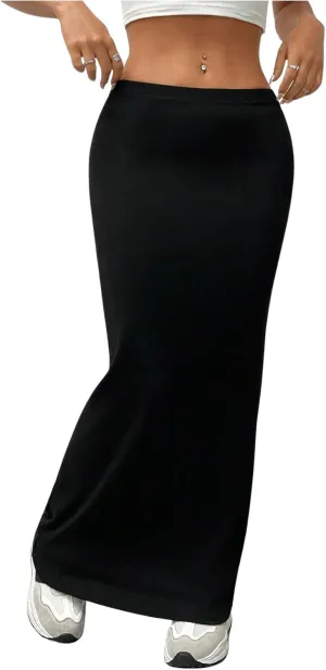 GORGLITTER Women's Trendy High Waisted Bodycon Maxi Skirts Elastic Waist Pencil Long Skirt 2025 Dressy