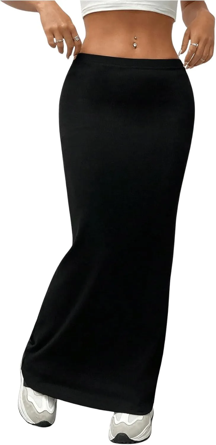 GORGLITTER Women's Trendy High Waisted Bodycon Maxi Skirts Elastic Waist Pencil Long Skirt 2025 Dressy