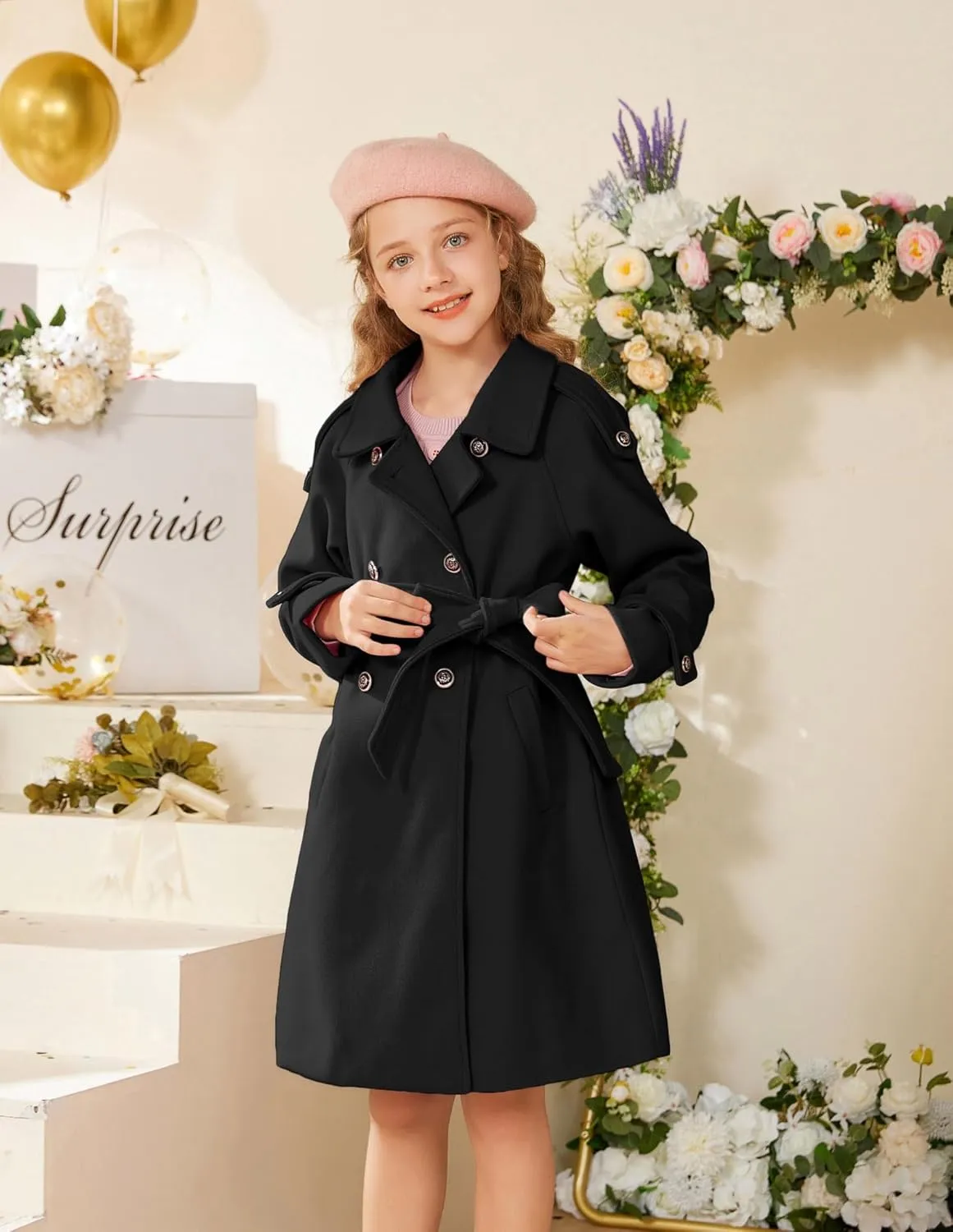 GRACE KARIN Girls Dress Coat Lapel Blend Winter Kids Jackets Coat Size 5-12