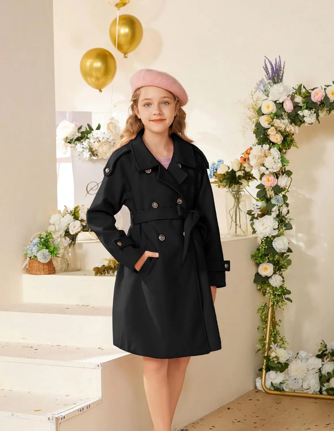 GRACE KARIN Girls Dress Coat Lapel Blend Winter Kids Jackets Coat Size 5-12