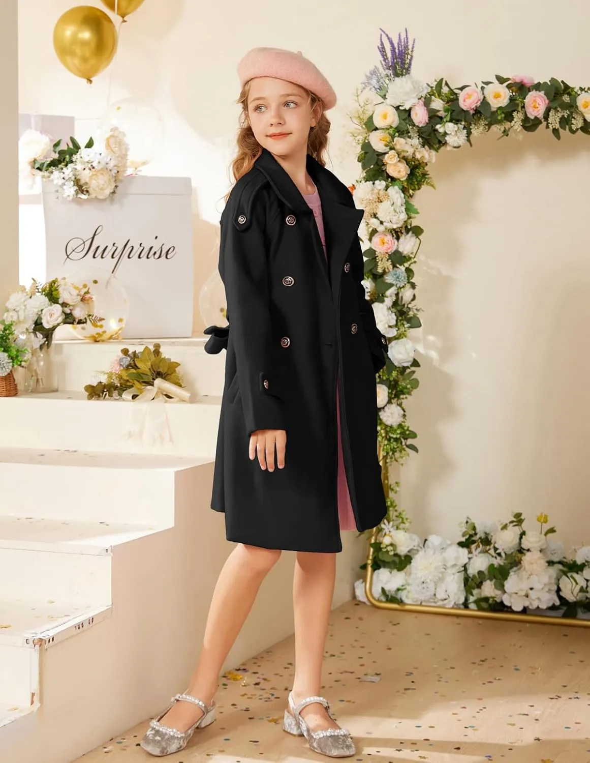 GRACE KARIN Girls Dress Coat Lapel Blend Winter Kids Jackets Coat Size 5-12