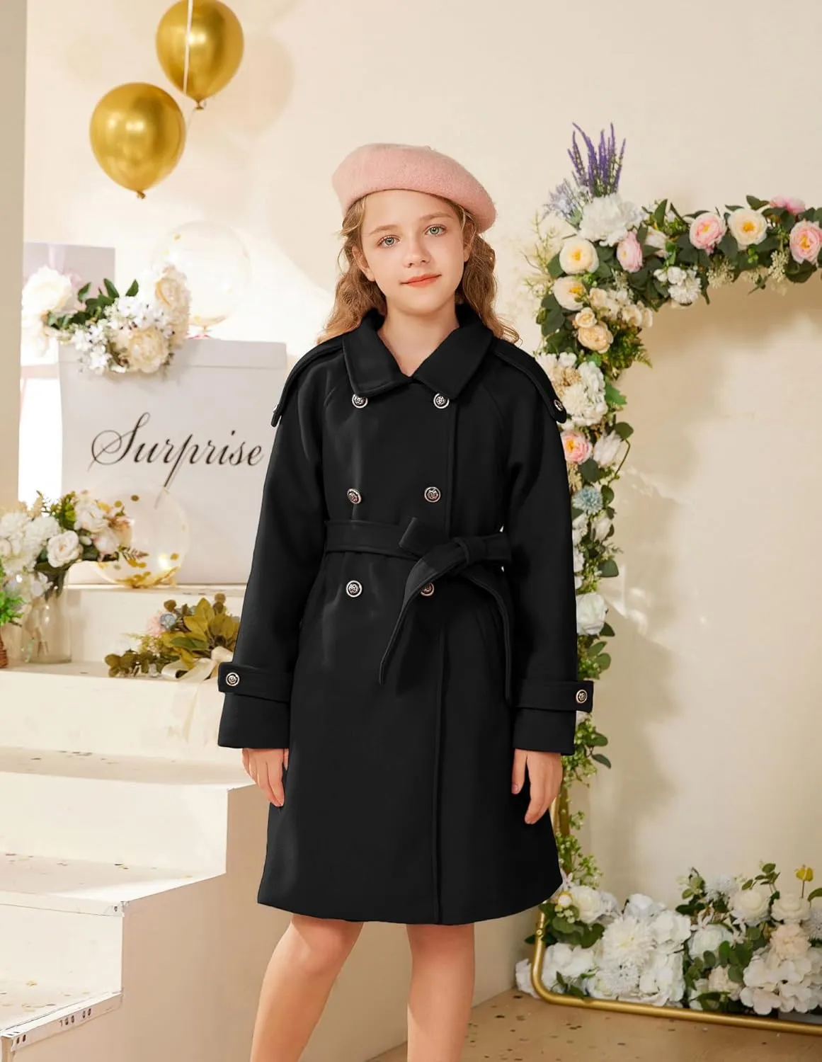 GRACE KARIN Girls Dress Coat Lapel Blend Winter Kids Jackets Coat Size 5-12