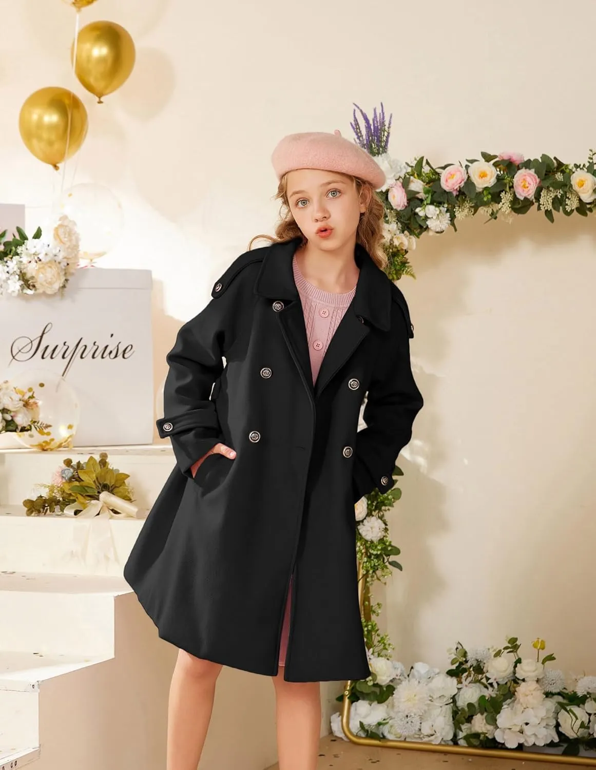 GRACE KARIN Girls Dress Coat Lapel Blend Winter Kids Jackets Coat Size 5-12