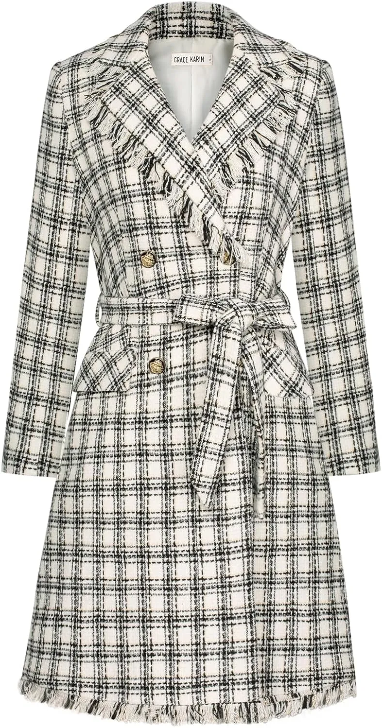 GRACE KARIN Trench Coat for Women 2024 Winter Coat Notch Lapel Double Breasted Thick A Line Pea Coat Jacket with Pockets