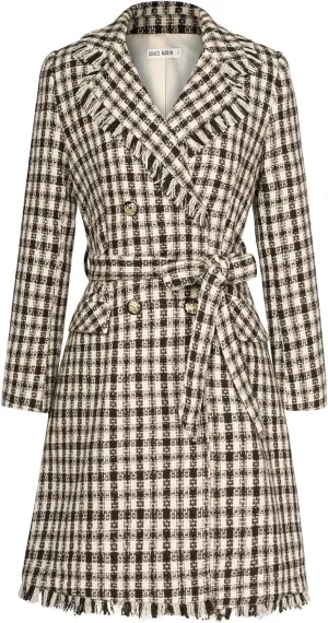 GRACE KARIN Trench Coat for Women 2024 Winter Coat Notch Lapel Double Breasted Thick A Line Pea Coat Jacket with Pockets