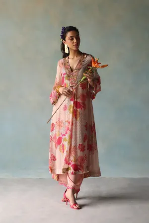 Gul Pastel Pink Printed Front Pleat Kurta Set