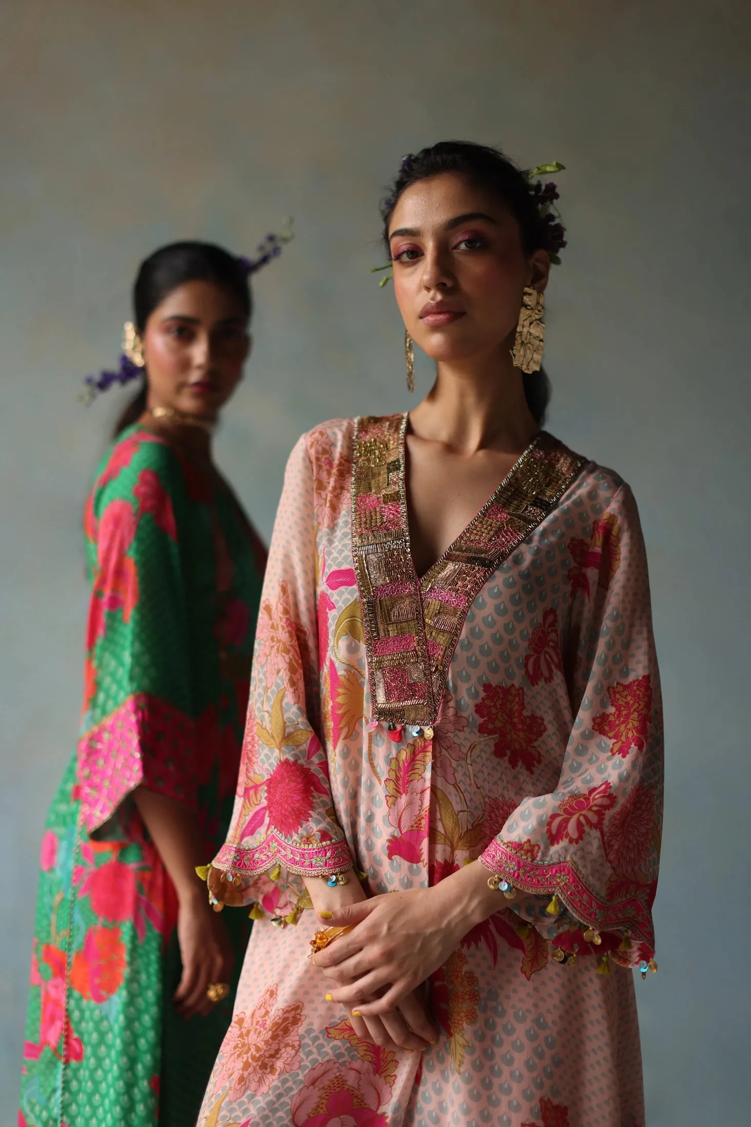 Gul Pastel Pink Printed Front Pleat Kurta Set