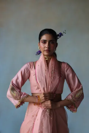 Gul Pastel Pink Sequin Flower Sari