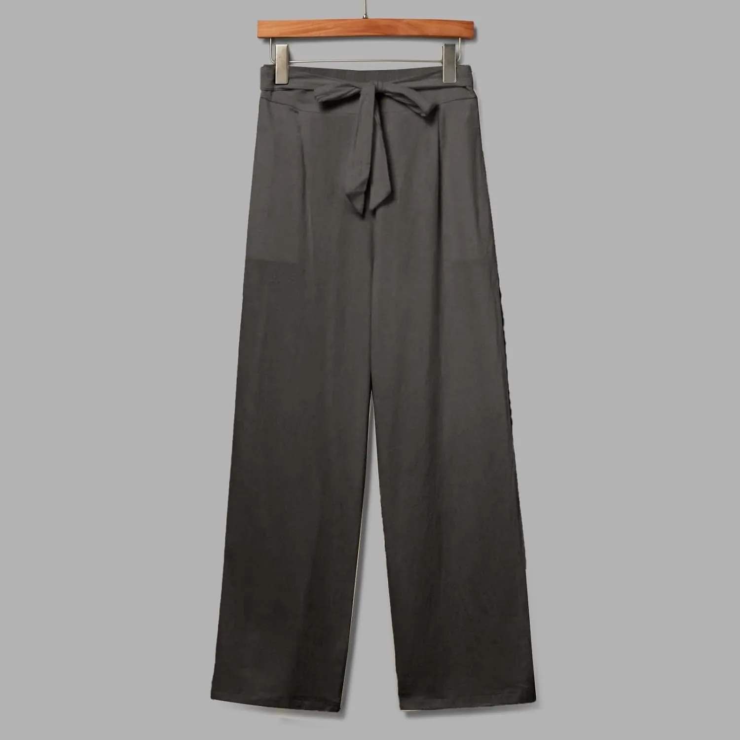 Gumipy Wide Leg Dress Pants for Women Comfy Plus Size Linen Pants Tie Knot Lounge Pants with Pockets High Waisted Work Pants