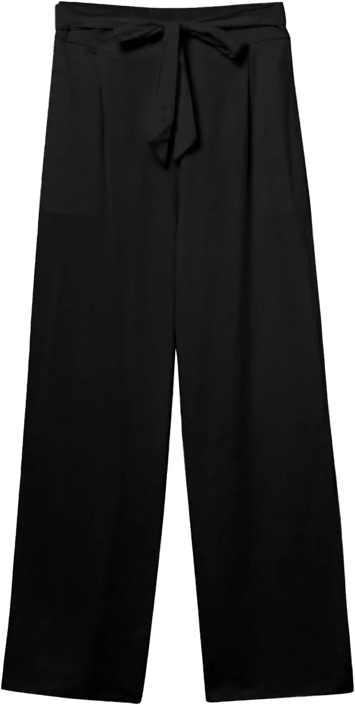 Gumipy Wide Leg Dress Pants for Women Comfy Plus Size Linen Pants Tie Knot Lounge Pants with Pockets High Waisted Work Pants