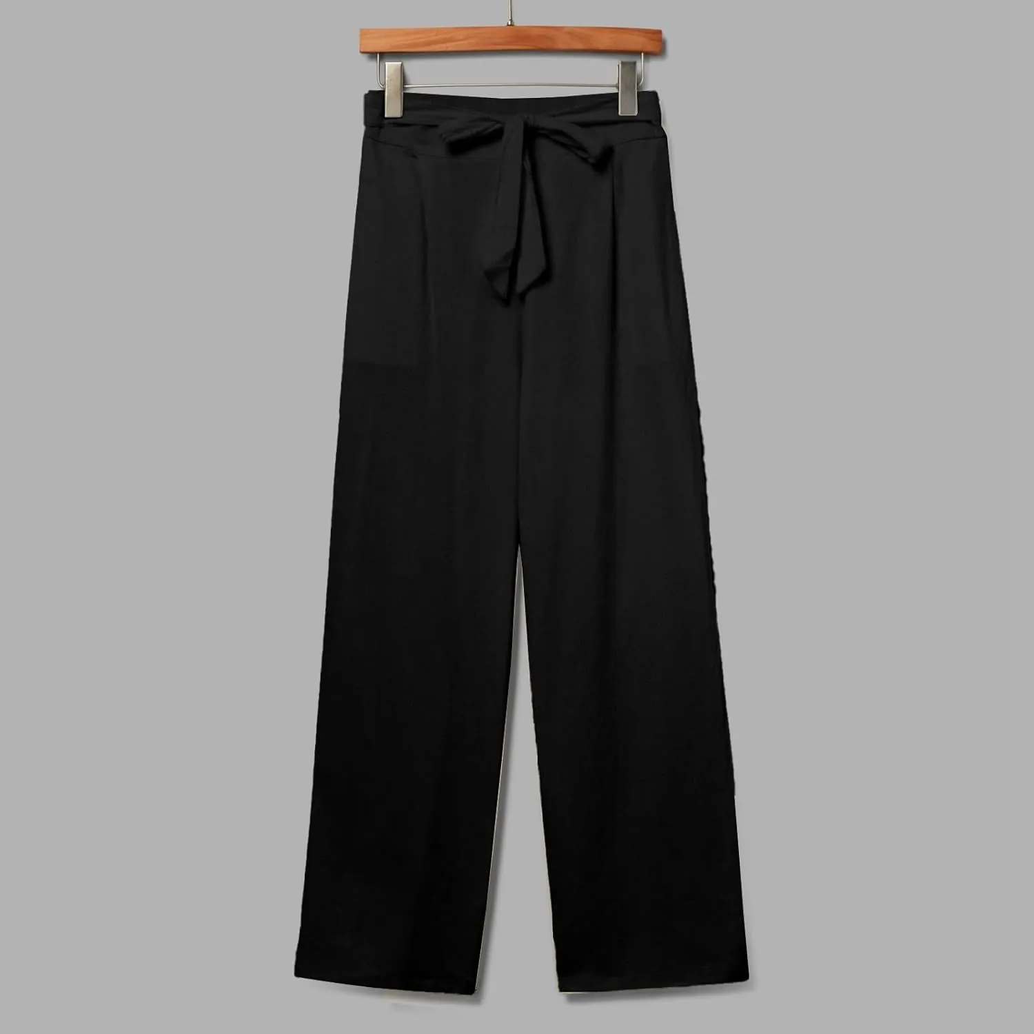 Gumipy Wide Leg Dress Pants for Women Comfy Plus Size Linen Pants Tie Knot Lounge Pants with Pockets High Waisted Work Pants