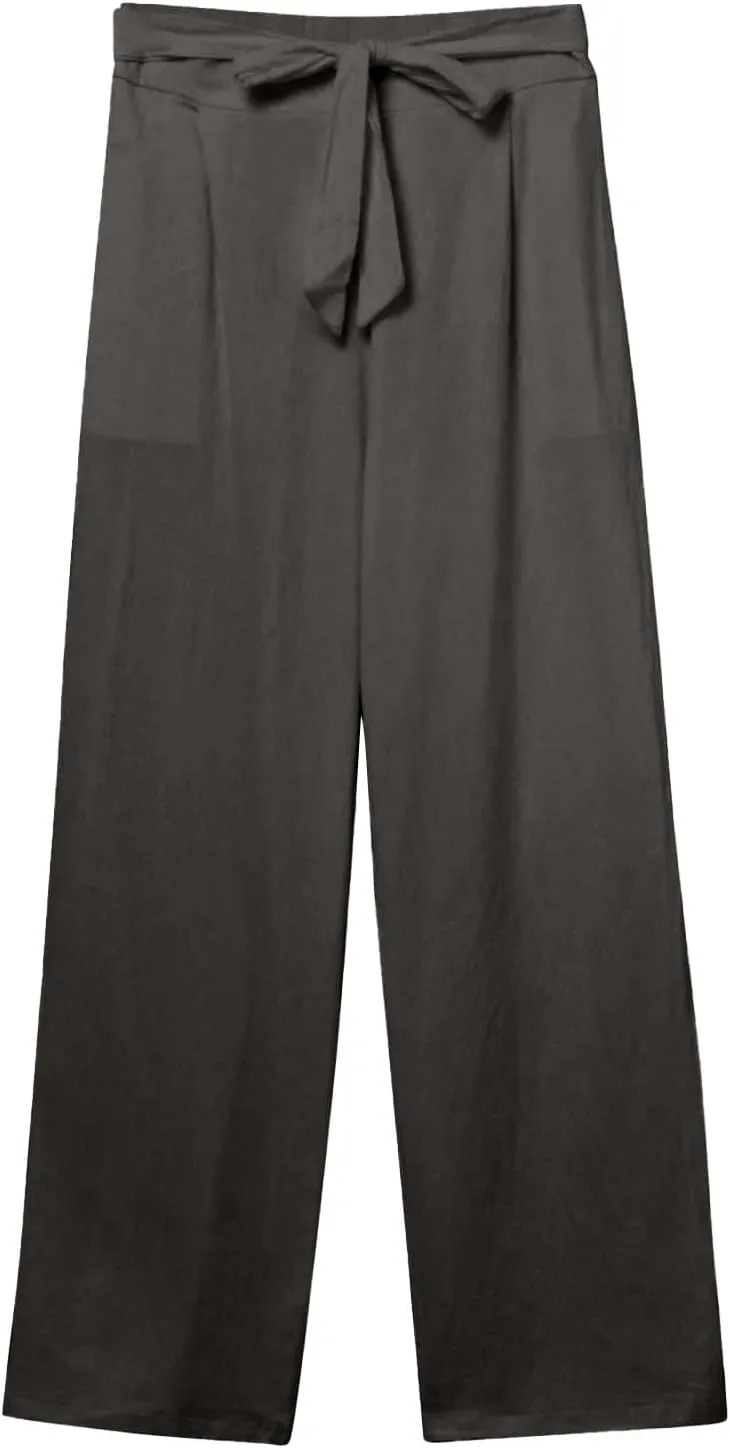 Gumipy Wide Leg Dress Pants for Women Comfy Plus Size Linen Pants Tie Knot Lounge Pants with Pockets High Waisted Work Pants