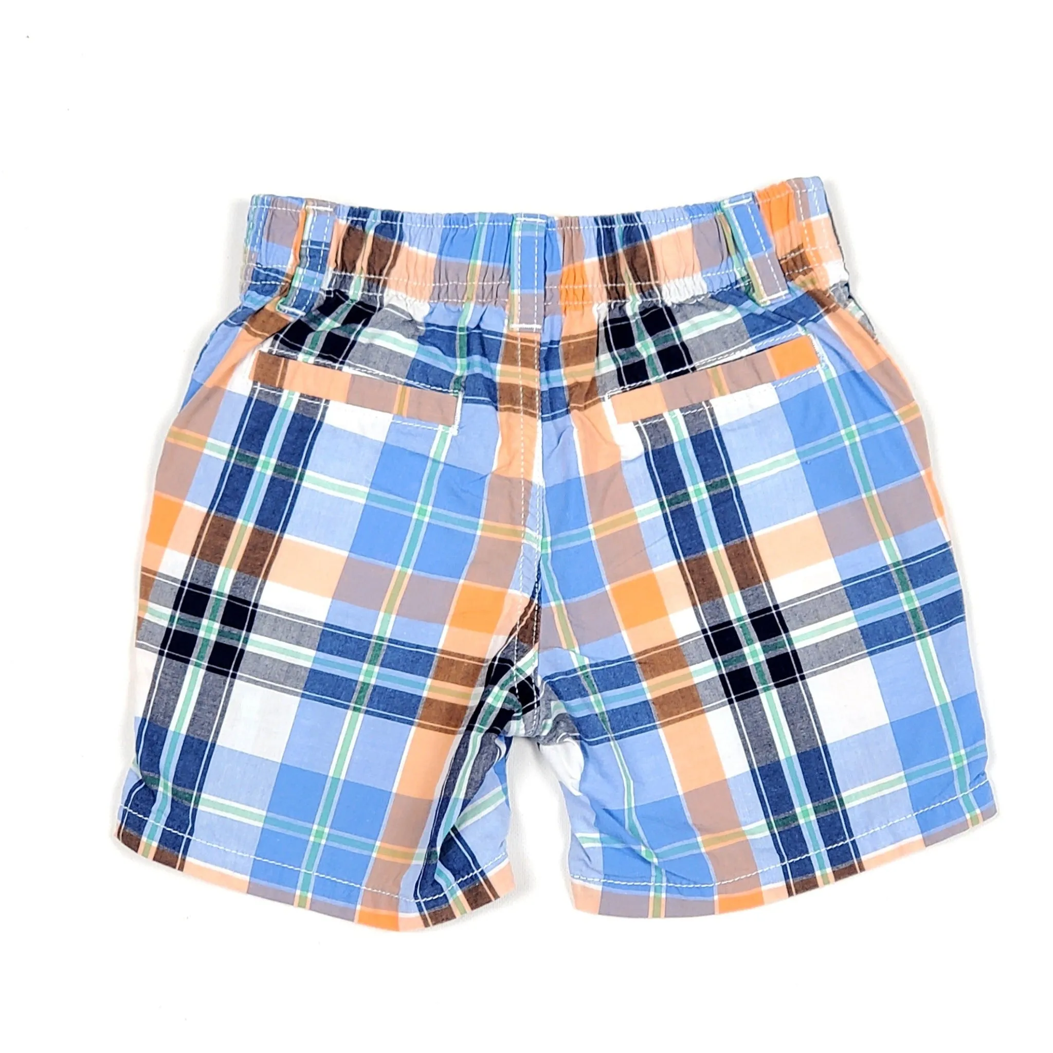 Gymboree Boys Blue Orange Plaid Shorts 12-18M