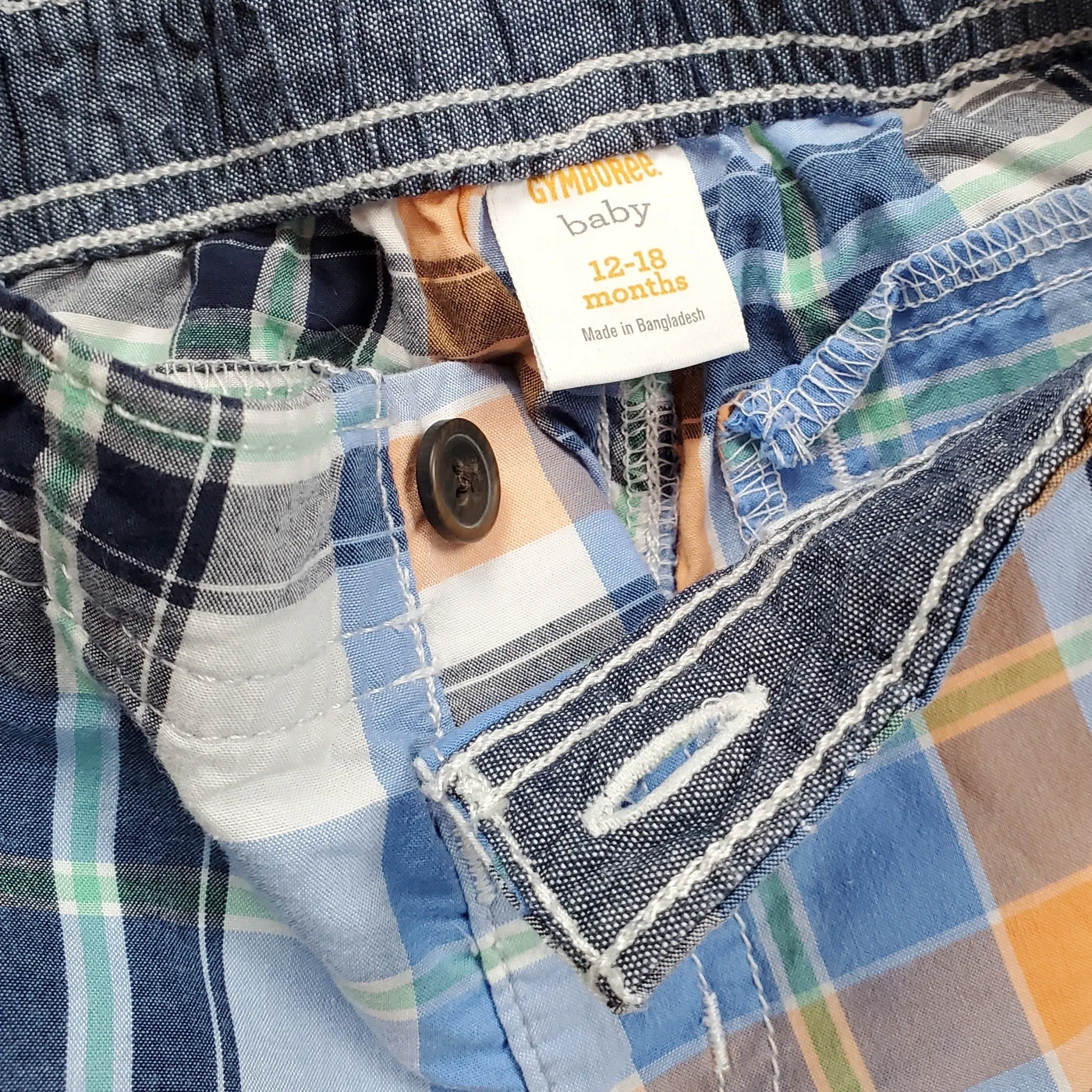 Gymboree Boys Blue Orange Plaid Shorts 12-18M