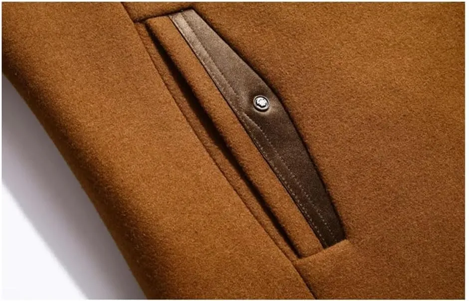 Haitpant Autumn Winter Men's Wool Coats Middle Long Scarf Collar Cotton-Padded Thick Warm Woolen Trench Coat