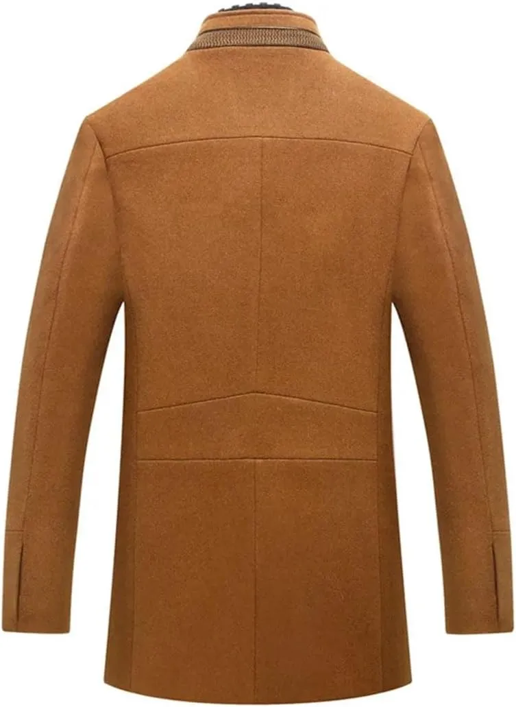 Haitpant Autumn Winter Men's Wool Coats Middle Long Scarf Collar Cotton-Padded Thick Warm Woolen Trench Coat