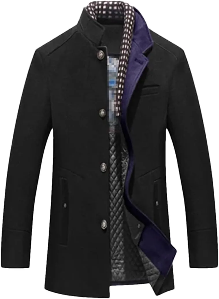 Haitpant Autumn Winter Men's Wool Coats Middle Long Scarf Collar Cotton-Padded Thick Warm Woolen Trench Coat
