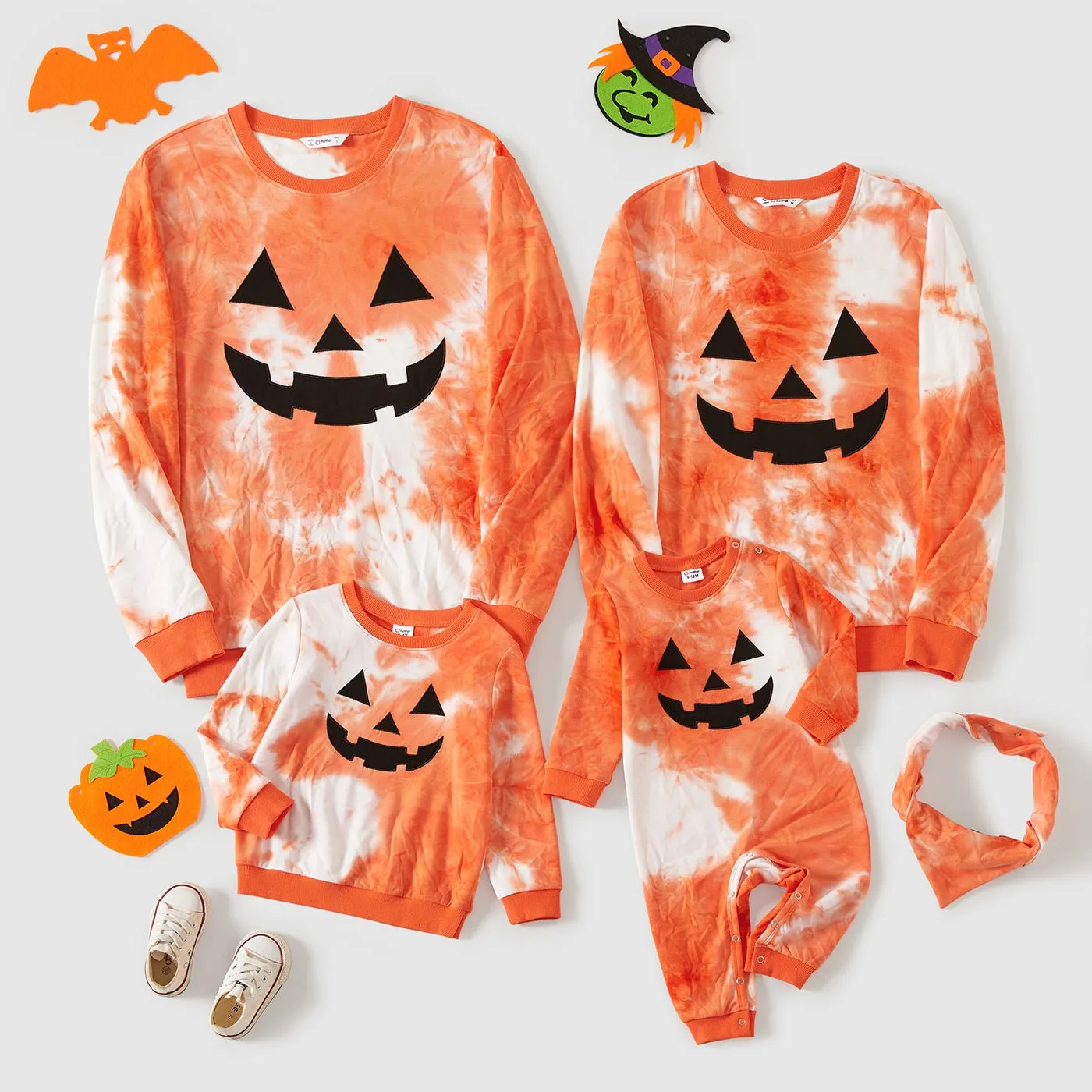 Halloween Family Matching Pumpkin Print Long-sleeve Tie-dyed Sweatshirts