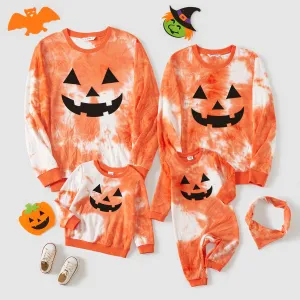 Halloween Family Matching Pumpkin Print Long-sleeve Tie-dyed Sweatshirts