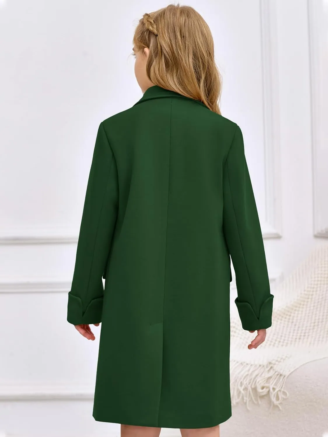 Haloumoning Girls Double Breasted Trench Coat Kids Notch Lapel Long Peacoat with Pockets 5-14 Years