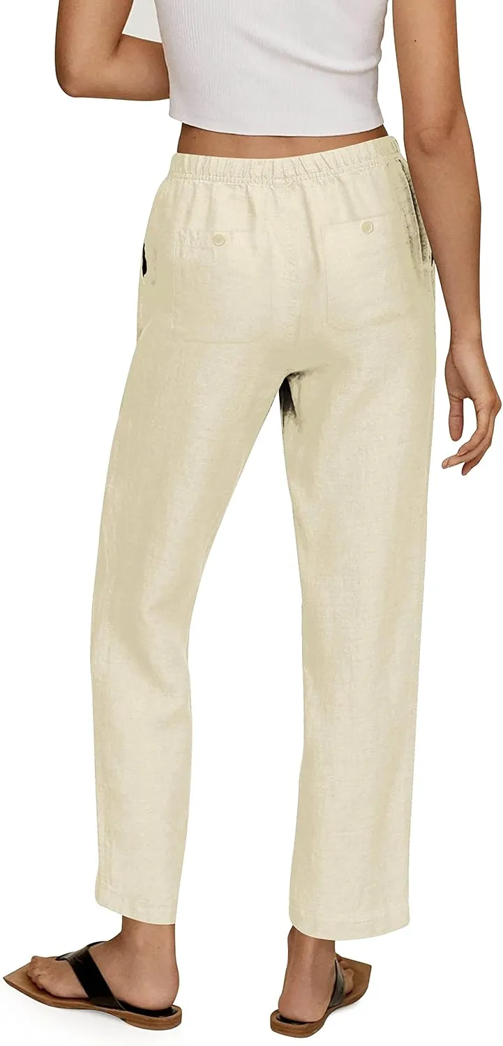 Hat and Beyond Womens Casual Classic-Fit Beach Trousers Linen Pants