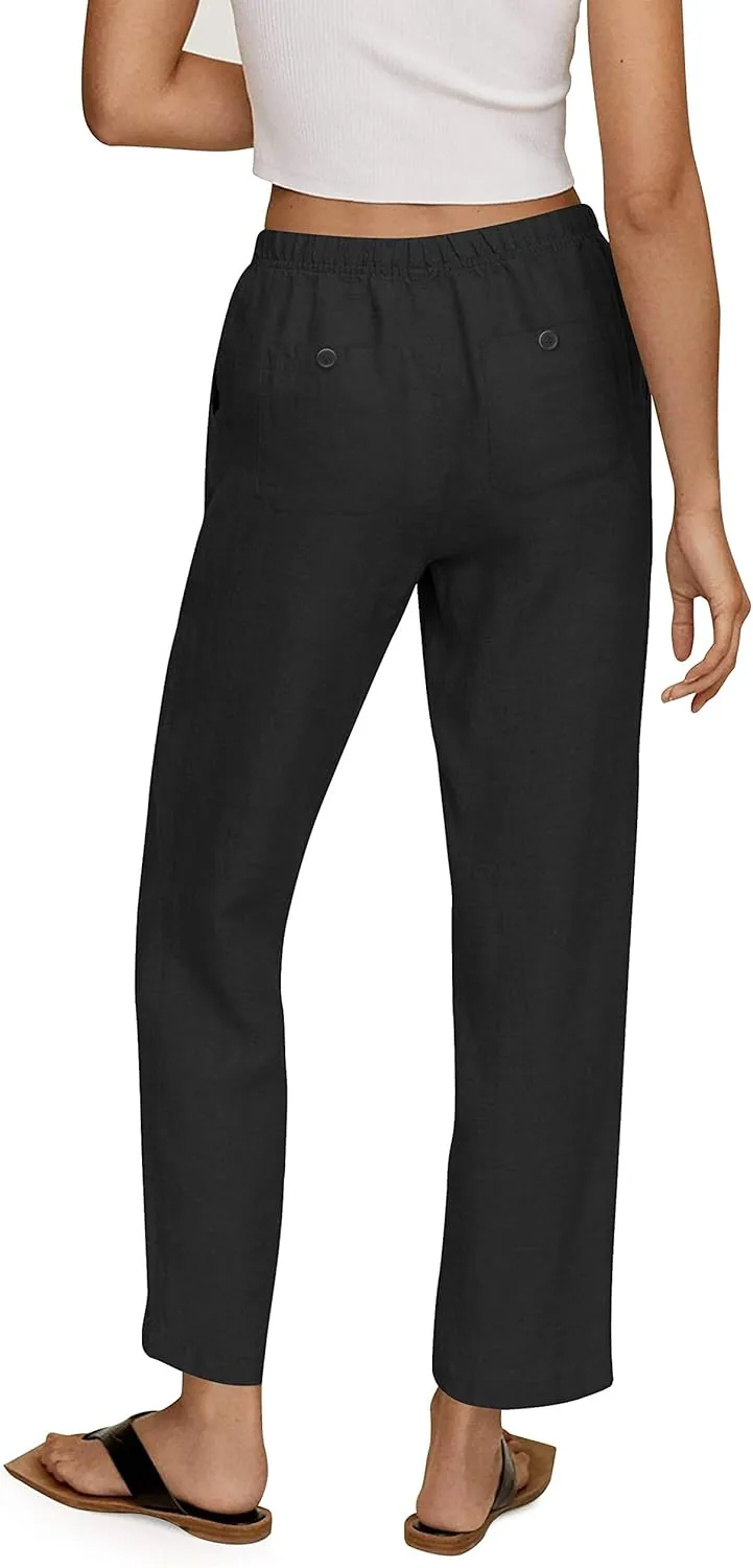 Hat and Beyond Womens Casual Classic-Fit Beach Trousers Linen Pants