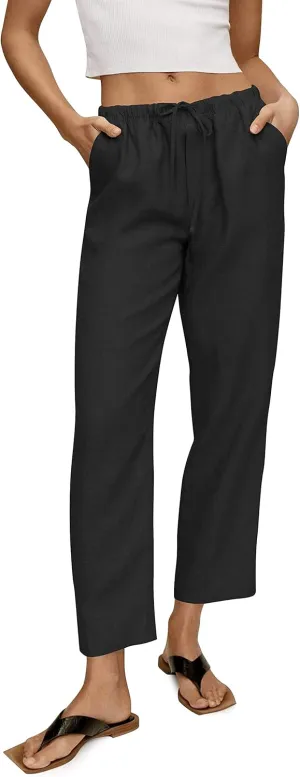 Hat and Beyond Womens Casual Classic-Fit Beach Trousers Linen Pants