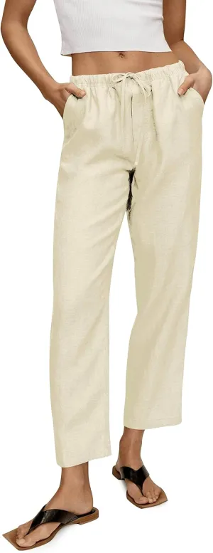 Hat and Beyond Womens Casual Classic-Fit Beach Trousers Linen Pants